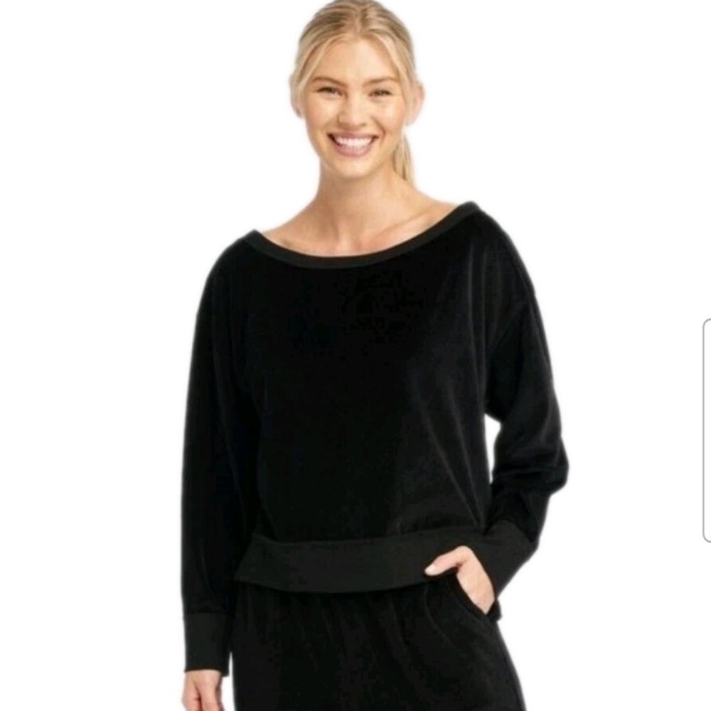 Juicy Couture Womens Black Velour Boat Neck Long Sleeve Sweatshirt M